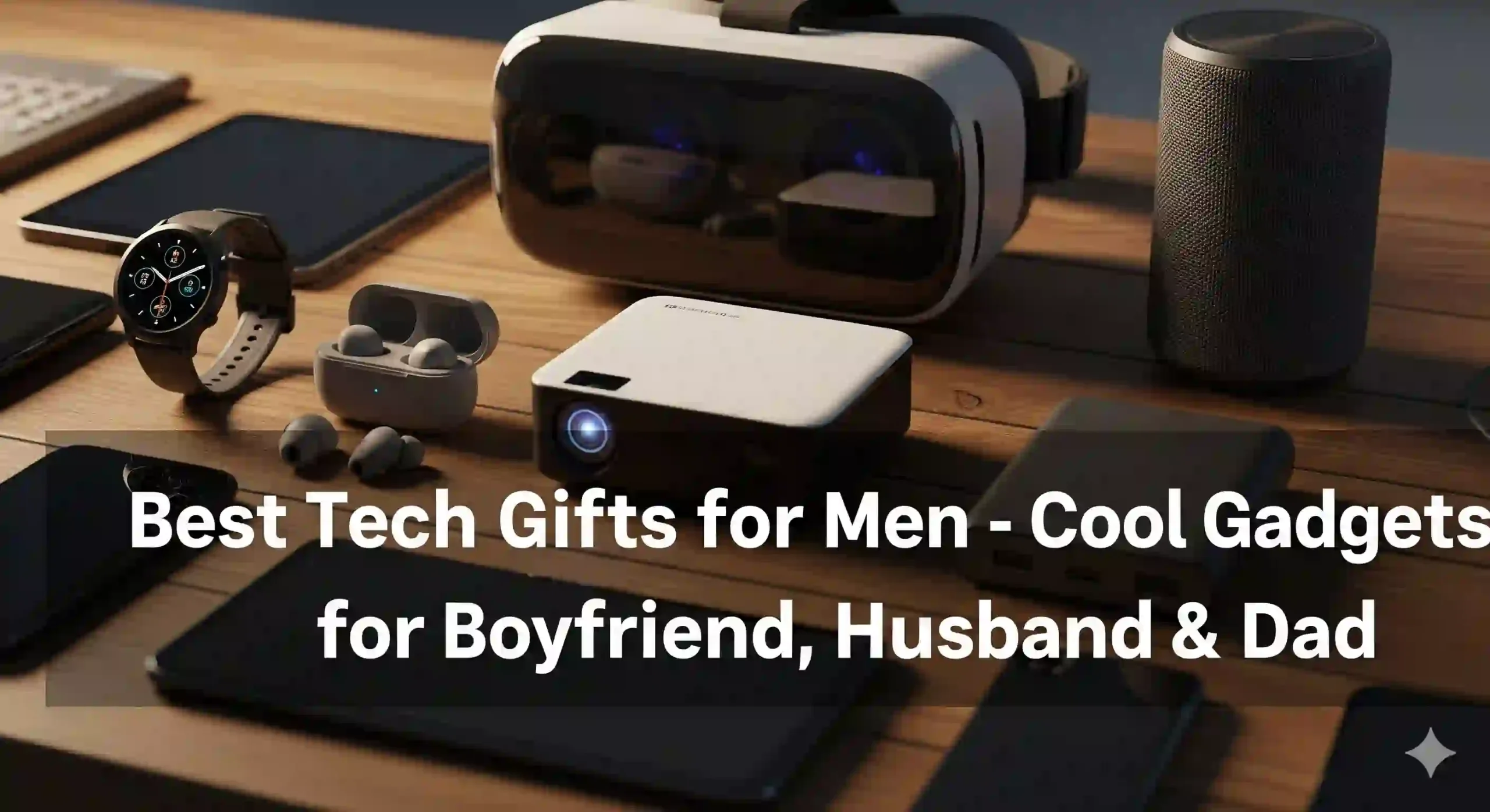 Best Tech Gifts for Men 2025 – smartwatch, earbuds, VR headset, and smart gadgets.