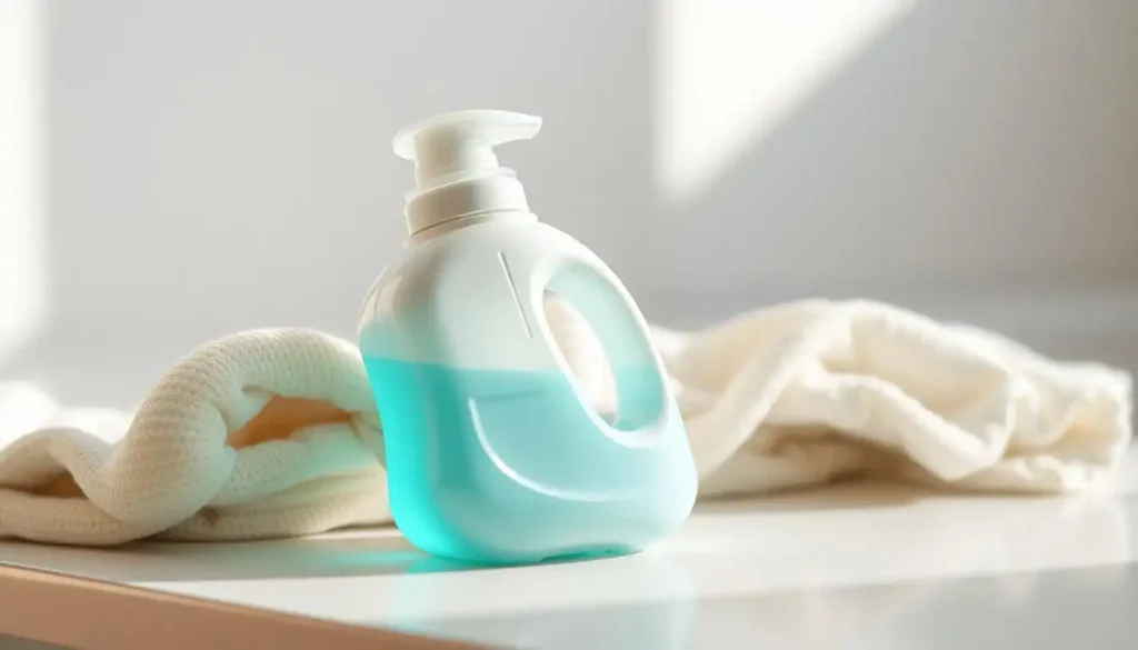 5 Best Travel Size Laundry Soaps for On-the-Go 1 A portable, compact laundry detergent in a sleek, durable container, resting on a clean, minimalist surface. The container has a translucent design, allowing the liquid to be visible, with a simple, ergonomic pump dispenser. The lighting is soft and natural, creating a warm, inviting atmosphere. The angle is slightly elevated, showcasing the product's portability and practicality for on-the-go use. The background is blurred, keeping the focus on the essential details of the laundry solution. Travel Size Laundry Soaps