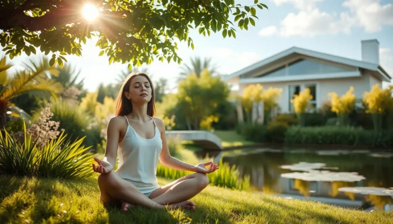 Woman practicing high-quality eco-friendly wellness yoga outdoors in nature