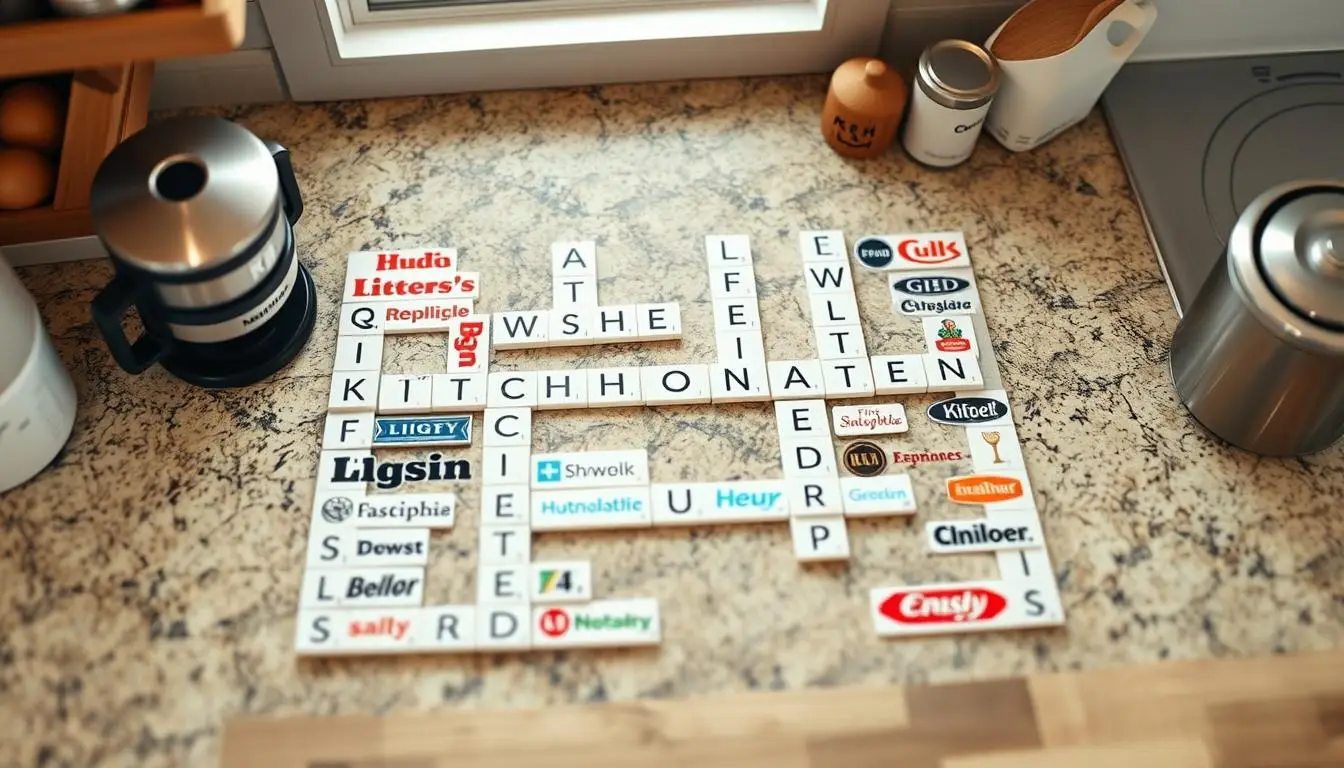 Kitchen gadget brand crossword clue with puzzle and kitchen tools